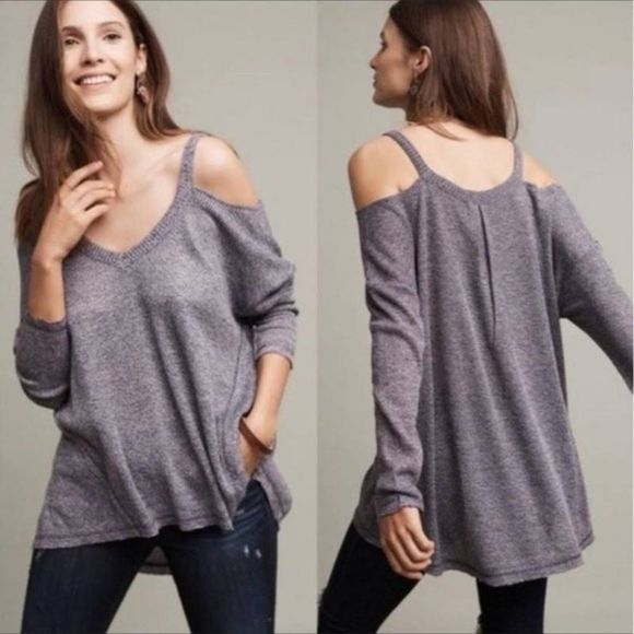 Anthropologie Gray Cold Shoulder Sweater - Picture 1 of 5
